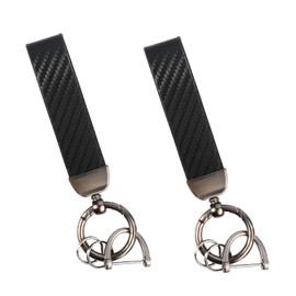OKAMMY 2PCS Leather Car Keychain for Men - Carbon Fiber Mens Keychain for Car Keys, Quick Release Spring with D-Ring Anti Lost Car Keychain Organizer