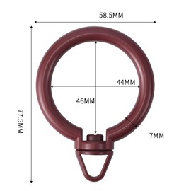 Sliding Ring Curtain, Ring Hook, Inner Diameter, 1.7 inches (42 mm), Burgundy Color, 360 Degree Rotation, Durable, Slide, Load Strength, Set of 40