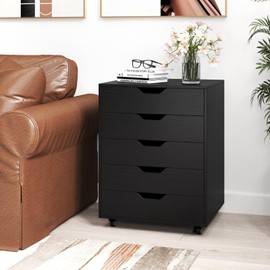 Giantex 5-Drawer Storage Cabinet, Mobile Lateral File Cabinet with Drawers, Wheels, Rolling Chest of Drawers, 19.5" x 16" x 25.5" for Office Under Desk Living Room, Study