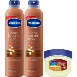 Vaseline Cocoa Radiant Spray Body Lotion 2-Pack + Mini Lip Therapy for Soft, Glowing Skin & Lips