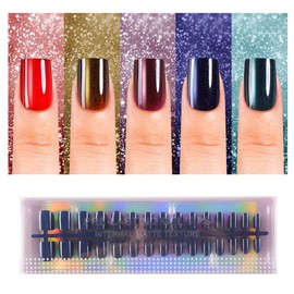 150Pcs Cat Eye Press on Nails, Plauva XS Short Square Fake Nails, Glossy Glitter Cat Eye Nail Tips, Soft Gel Stick On Nails for Women and Girls 15 Sizes