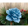 9 x Glitter Encrusted Ice Blue Flower 3D Clip On
