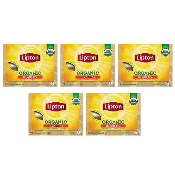 Lipton Organic Tea Bags Tastes Great Hot or Iced Organic Black Tea Can Help Support a Healthy Heart 5.9 oz 72 Count, Pack of 5