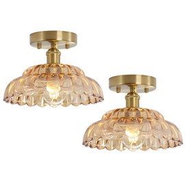 XIYOUVE 2 PacksSemi Flush Mount Ceiling Light Glass Amber Hallway Light Fixture Close to Ceiling Light Vintage Overhead Light Fixture Farmhouse Entryway Bathroom Porch
