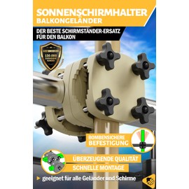 Menz Parasol Holder Balcony Railing – Bomb-proof Umbrella Holder Balcony Railing as Compact Parasol Stand Balcony, Absolutely Universal Parasol Holder Balcony in Beige