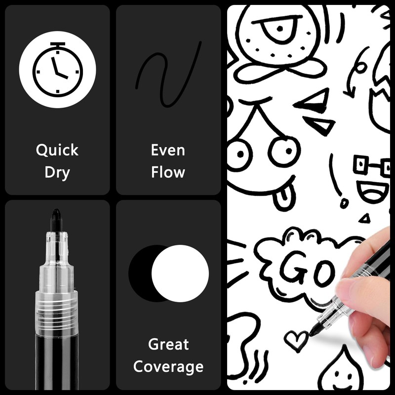 SFAIH Acrylic Black Paint Pens - 8 Pack 2-3MM Medium