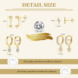 Finrezio 14K Gold Plated Earring Sets for Women Dainty Stud Huggie Hoop Earrings for Multiple Piercing Hypoallergenic Small Hoop Dangle Earrings Cartilage Helix Earring Set