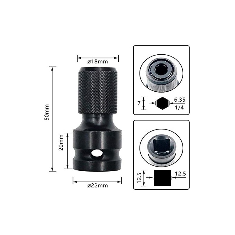 YDHfdc 2pcs 1/2 Square Drive to 1/4 Hex Shank Socket