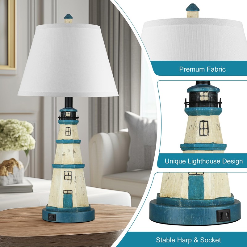 WIHTU Table Lamps Set of 2, Bedside Lamps with Dual