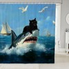 jejeloiu Funny Black Cat Shark Shower Curtain 72"x84" Ocean Sea