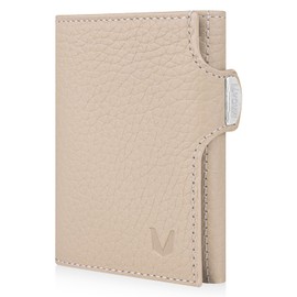 Magati Slim Wallet with Coin Pocket, RFID Protection – Small Mini Wallet for Men and Women – il Santo Card Holder – Card Holder Shopping Trolley Chip Compartment Wallet – Purse, Beige leather.