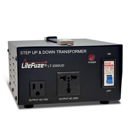 LiteFuze 2000 Watt Voltage Converter Transformer Step Up/Down - 110v to 220v / 220v to 110v Power Converter - Fully USA Grounded Cord - Universal Outlet Socket, 2x US Outlets - CE Certified