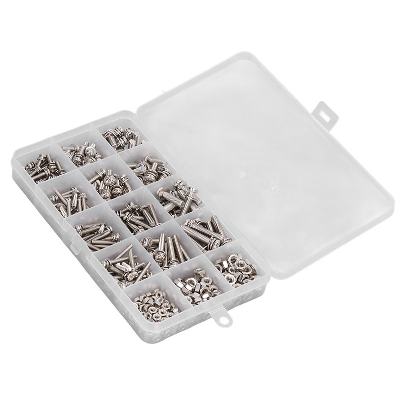 360pcs Screw Nut Set Stainless Steel Flat Washer Spring Washer