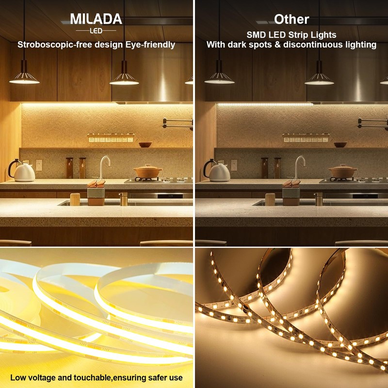 MILADALED COB LED Strip Light 3000K 40FT/12M Warm White Led