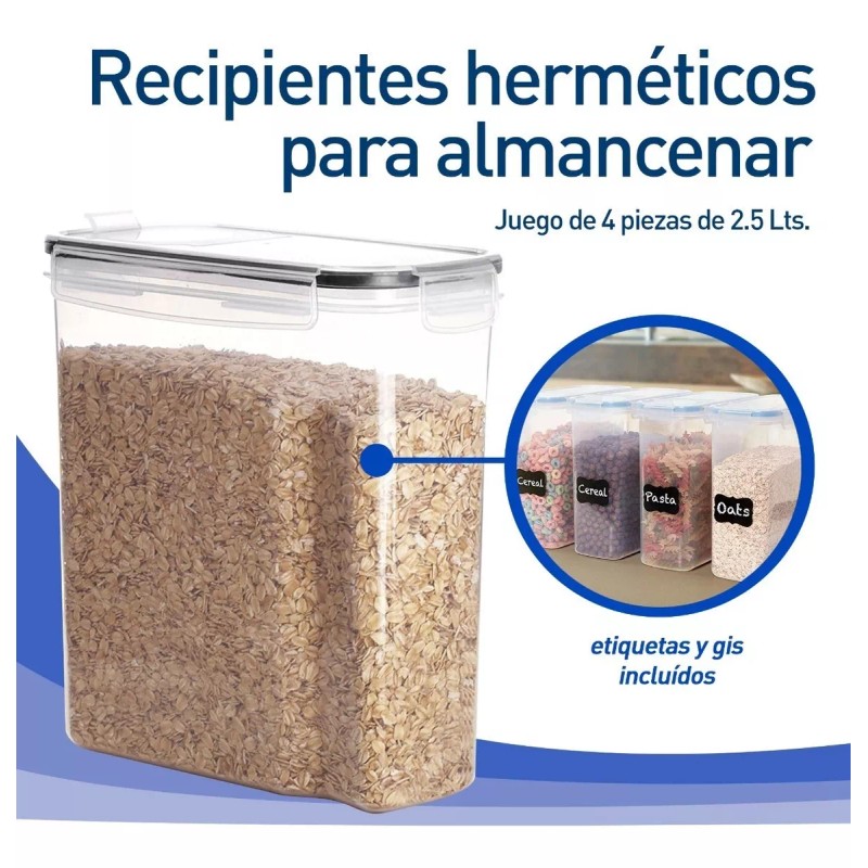 Bluelander Juego De 4 Recipientes Herméticos De Plástico Para Cereales