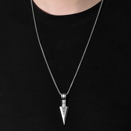 ONLYJUMP Arrowhead Pendant Chain Necklace for Mens Set Black & Silver Tone & Gold Tone Necklace Stainless Steel Spear Point Jewelry for Jewelry Gifts (Silver)
