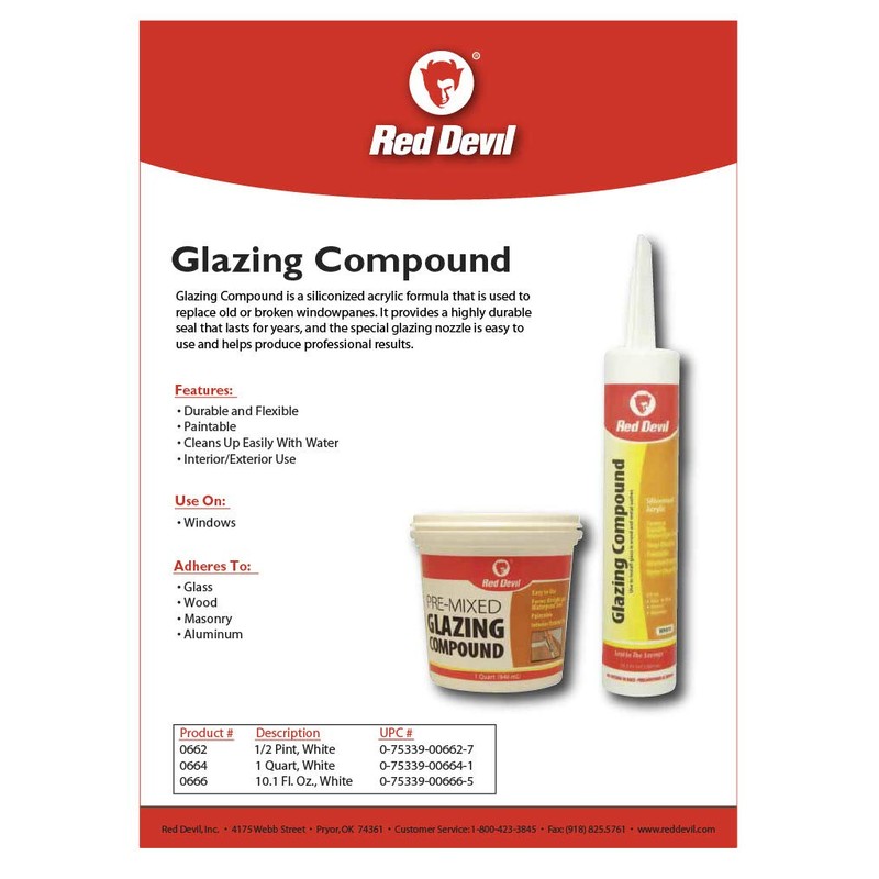 Red Devil 0662 Pre-Mixed Glazing Compound, 1/2 Pint