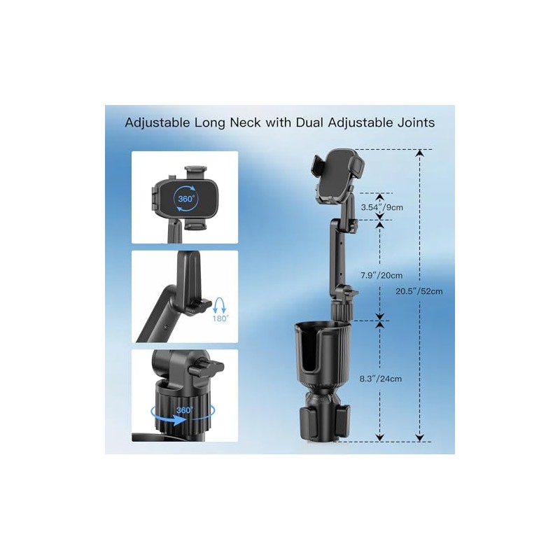 Cup Phone Mount for Car - 2026 Upgraded Long Arm