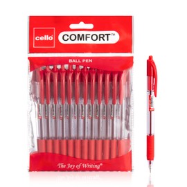 Cello Ballpoint Red Pens, Pack of 24 (1.0mm) Medium Point Retractable, Coloured pens Ball Point Black Ink biro Pens; Ideal for Office supplies, School Stationary supplies (Red)