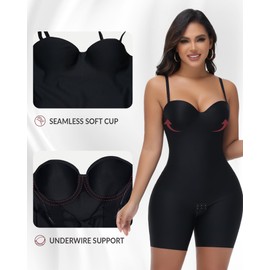 SHAPESHE Strapless Shapewear Backless Bodysuit for Women Compression Tummy Control Seamless Shapewear Full Body Shaper Butt Lifter Bodysuit with Built Underwire In Bra