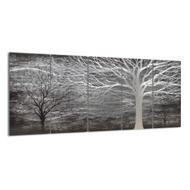 Yihui Arts Tree Metal Wall Art For Living Room Black Grey Silver Color Pictuers For Decor
