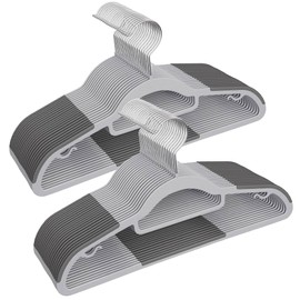 BGRQRIQ 30 Pack Heavy Duty Plastic Hangers - Non-Slip Space Saving Clothes Hangers with Tie Bar (16.5 Inch) for Coats, Shirts, Sweaters, Dresses (Gray, 30)