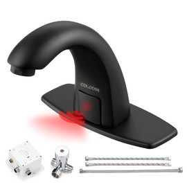 Black Touchless Bathroom Vanity Faucet, Automatic Sensor Modern Sink Faucets with Hole Cover Plate, Commercial Hands Free Faucet Stainless Steel, Motion Sensor Faucet