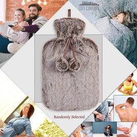2 Litre Hot Water Bottle with Luxury Fluffy Fur Cover | Large 2L Capacity with Removable Fleece Covers (Random Pick)