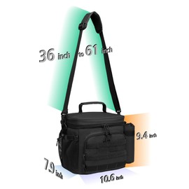 TACTICISM Tactical Lunch Box for Men, 12L Molle Lunch Bag with Detachable Water Bottle Pouch and Molle Pouch, Black