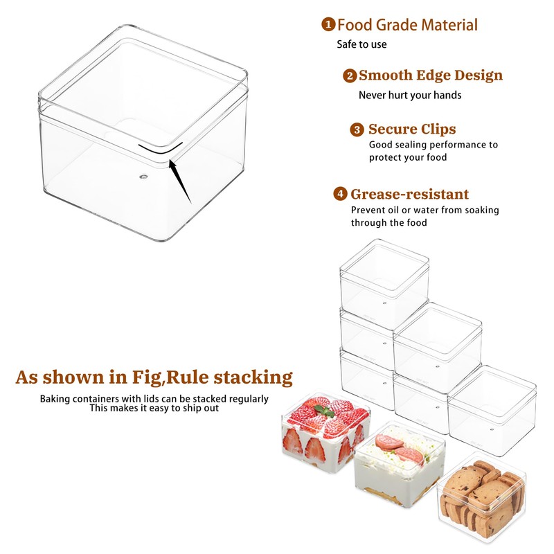 FZJ 20 Pack 12OZ Square Clear Plastic Dessert Cups with