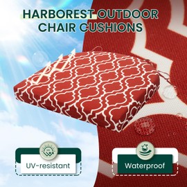 HARBOREST Outdoor Chair Cushions Set of 4, Water Resistant Patio Chair Cushions with Ties, Outdoor Seat Cushions for Patio Furniture, 17"x16"x2", Wine Red Geometry