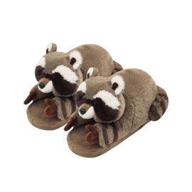 Openhahaha Cartoon Rocket Raccoon Slippers for Women, Fluffy Animal Cotton Indoor Slippers,Raccoon Gifts for Women