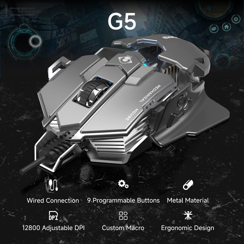 SEUNKWANG EWEADN G5 Wired Gaming Mouse, Ergonomic RGB Computer Mouse,