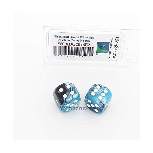 WCXDG2046E2 Black and Shell Gemini Dice with White Pips 20mm (3/4in) D6 Pack of 2