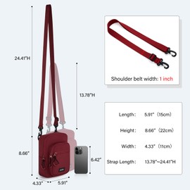 HanTrip Durable Crossbody Bag for Men and Women, Adjustable Shoulder Sling Bag with Multiple Zipper Pockets, Convertible Unisex Daypack (Burgundy)