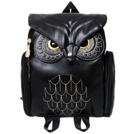ZAHARA Fashion Owl Backpack Girl's Pu Leather Mini Bag bat purse owl purse, Black, Classic