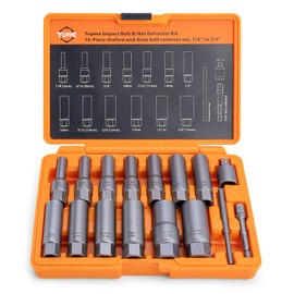 Topme Deep Bolt Extractor Set,16 PCS Impact Bolt & Nut Remover Set, Stripped Lug Nut Remover, Extraction Socket Set for Removing Spark Plug, Damaged Rounded-Off Bolts, Nuts, Studs, Threaded Tubes