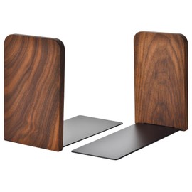 VIVTOB Book Ends, Black Walnut Wooden Bookends for Shelves - Heavy Duty Non-Slip Book Organizers, Upgraded Decorative Bookend Holders for Home, Kitchen, Office, Set of 2, Small