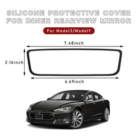 Ohleats Car Rear View Mirror Protector Frame, Silicone Auto Rearview Edge Protection Cover Compatible with Model 3 Model Y, Interior Rear View Trim Frame Decoration, Car Accessories (Black)