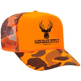 Saddleback Supply Foam Snapback Trucker Hat Deer Hunting Logo-Blaze Camo/b
