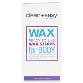 Clean + Easy Ready-to-Use Body Wax Strips – At Home Hair Removal Kit for Women, Pre Waxing Strips for Face, Body & Bikini Line, 12 Count