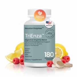 Houston Enzymes TriEnza - Digestive Enzyme Supplement for Gluten, Casein, Soy, Proteins, Carbohydrates, Fats & Polyphenols - Digestive Enzymes for Women & Men (180 Chewable Tablets)