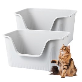 Vealind 2 Extra Large Cat Litter Box with High Sides, XL Litter Boxes for Indoor Big Cats, Grey Big Tall Deep High Wall Litter Box for 2 or Multiple Cats