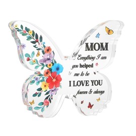 KSKSPE Mothers Day Gifts for Mom, Unique Mom Birthday Gift Ideas, Decoration Butterfly-Shaped Acrylic Sign Gifts for Christmas Thanksgiving from Daughter Son