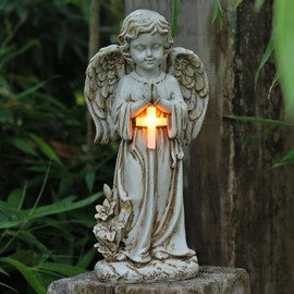 Tuzsocr Solar Angel Garden Statues - Praying Angel, LED Guardian Angel Figure, Weatherproof Angel Figure on the Grave, Grave Light, Outdoor Decoration, Angel Sculpture Decorative Lawn, Yard, Patio,