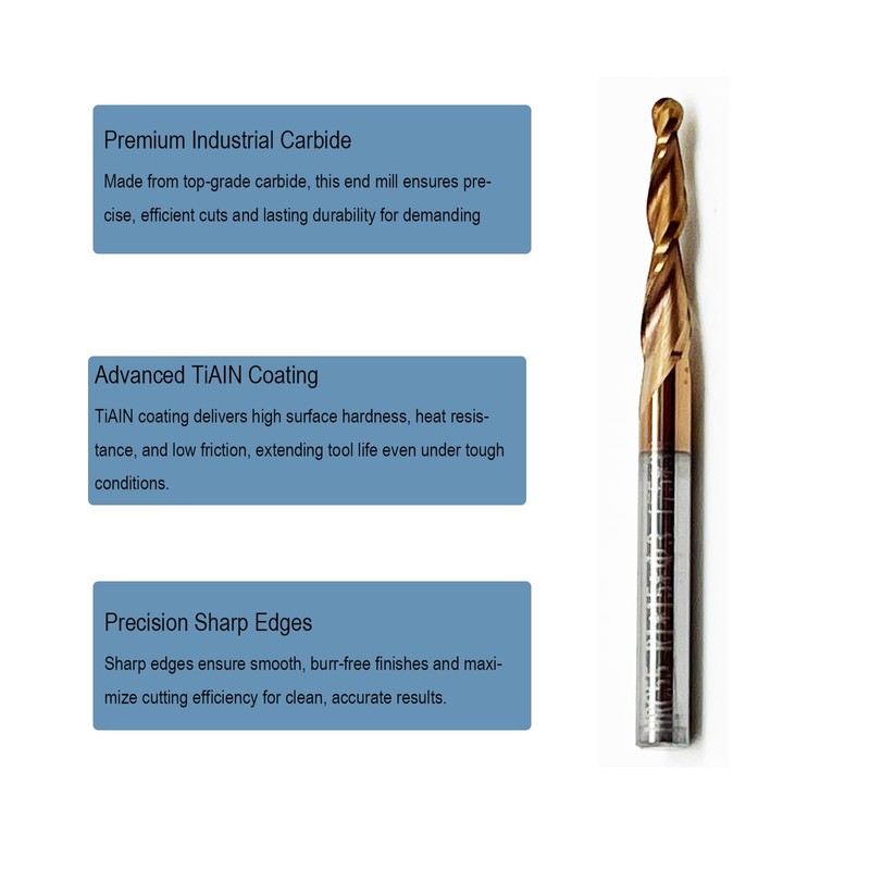 Hwaynct 5Pcs Tapered Ball Nose End Mill Set, 1/8” Shank,