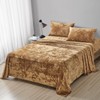 Fredsure Distressed Velvet Sheet Set, 4 Pieces Caramel Gold Queen,