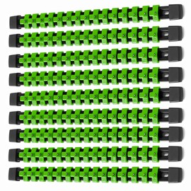 ALOANES 9PC ABS Socket Organizer, Socket Rails Fit 3/8 inch Drive, Heavy Duty Socket Holders Hold up to 135 Sockets, Black Rails with Green Clips