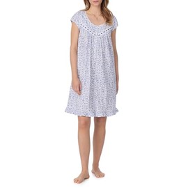 Eileen West Nightgowns for Women - Soft Cotton Jersey Cap Sleeve Short Night Gown - Navy Blue Floral, 2X