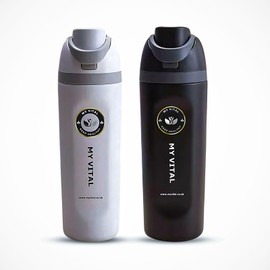 My Vital Premium Multi-Functional Insulated Travel Tumbler: Double-Walled Stainless Steel Water Bottle with Advanced Long-Term Hot and Cold Retention for Optimal Hydration On-The-Go, Black, 24oz